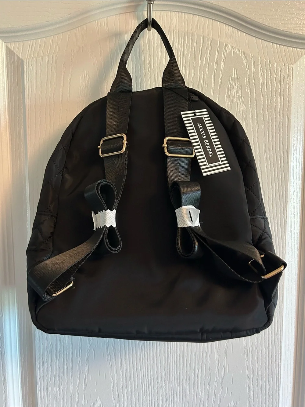 NWT Alexis Bittar Black Quilted Backpack with Gold Chain Detail